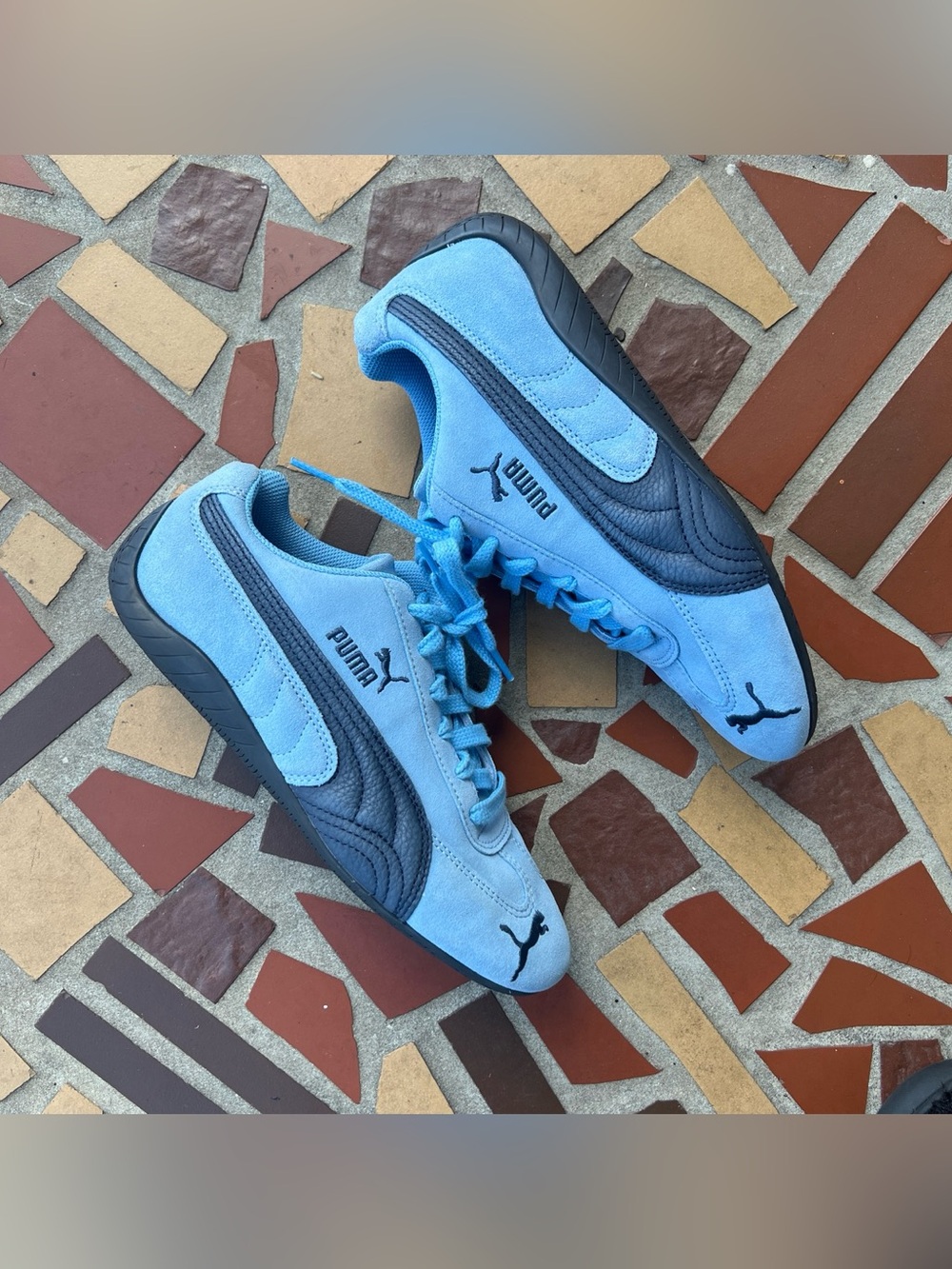 Puma Speedcat Archive Light Blue Suede Sneakers with Navy Logo